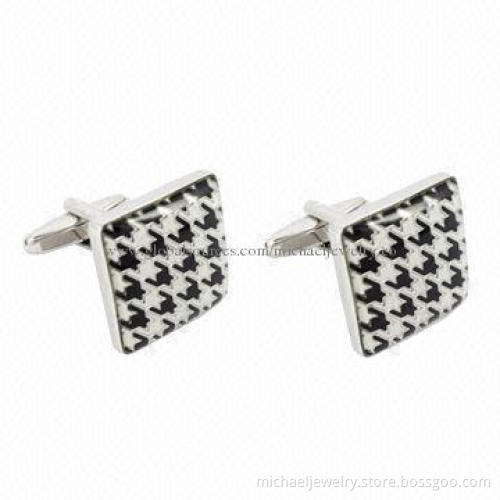 Brass cufflinks with black and white epoxy, concise and postmodern